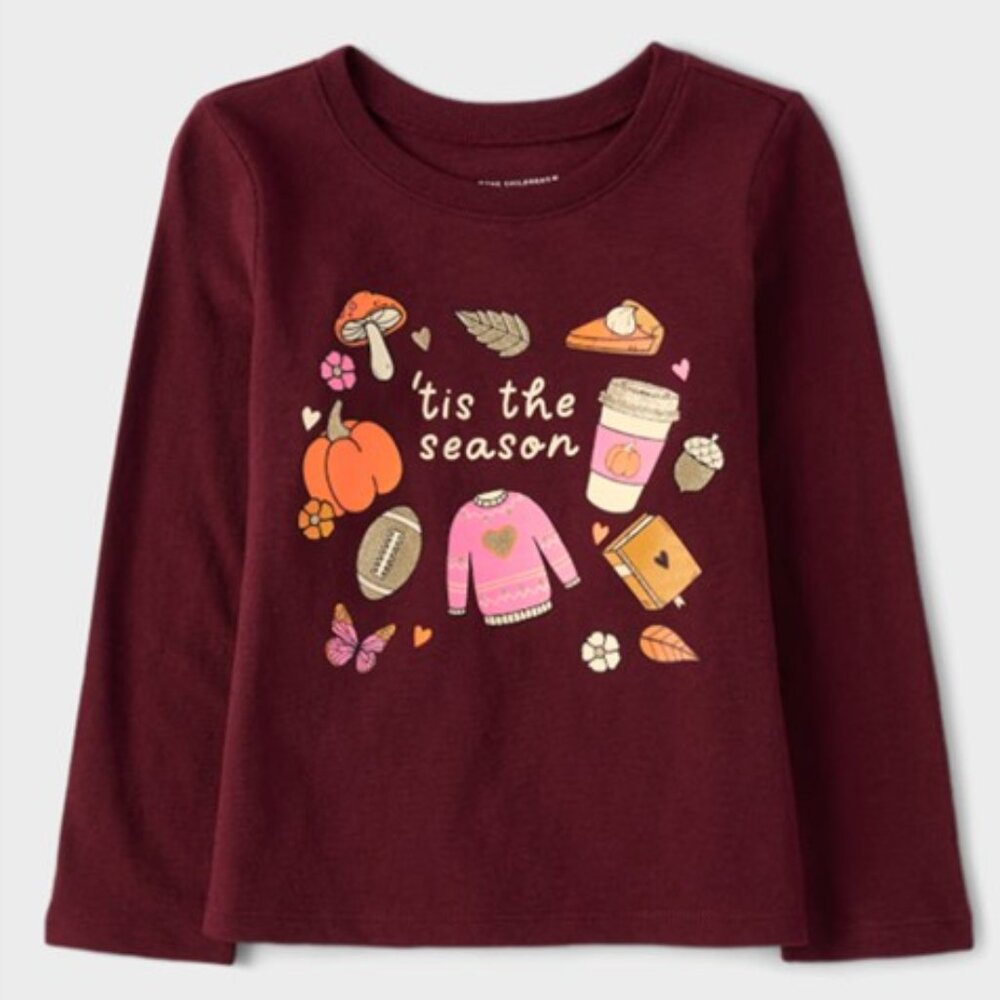 “Tis The Season” Fall Graphic Tee – Maroon / Wine (Girls 4T) BRAND-NEW!